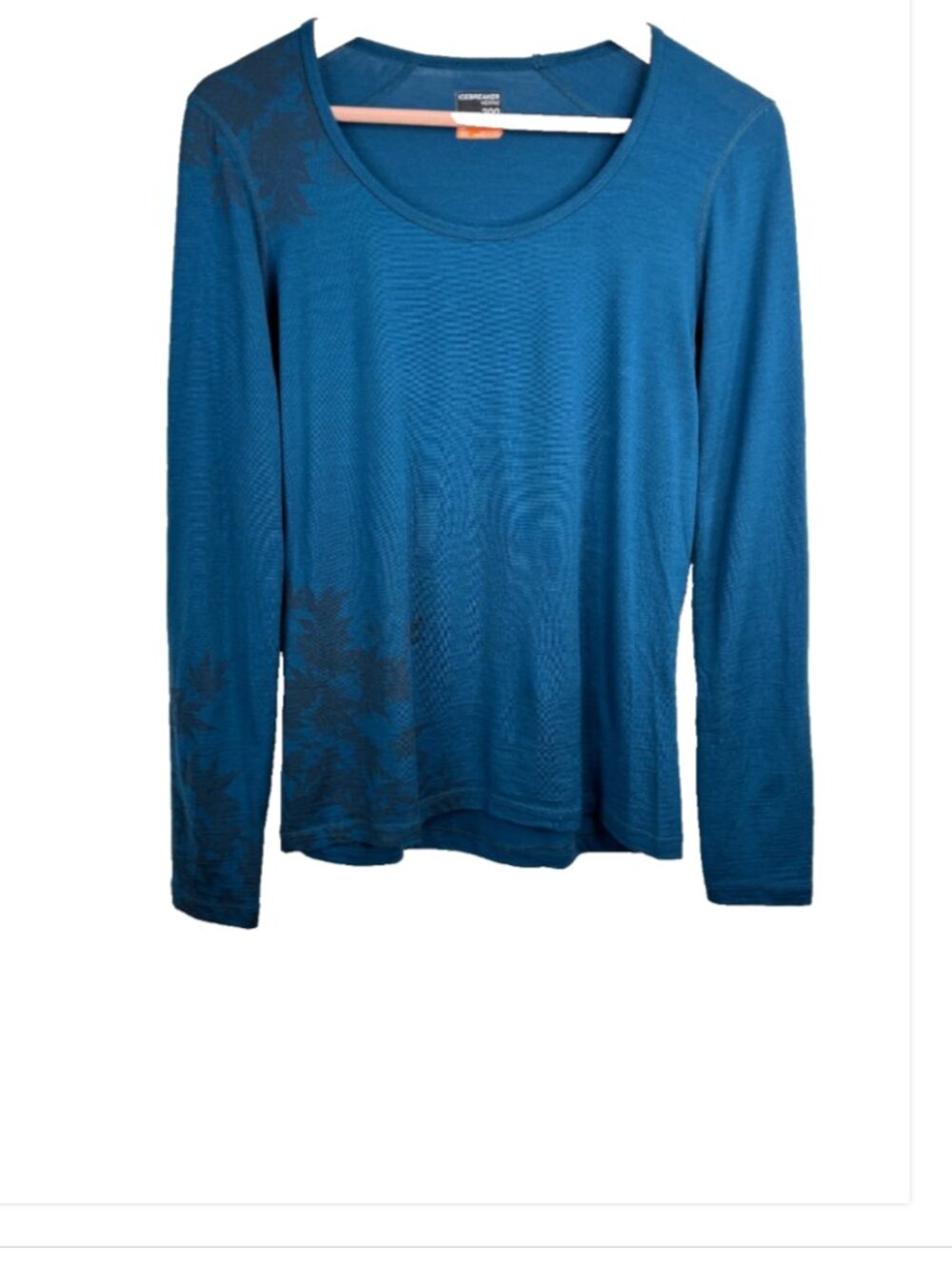 Icebreaker 100% Merino Wool 200 Base Layer Top Womens M Blue Floral Hiking Ski